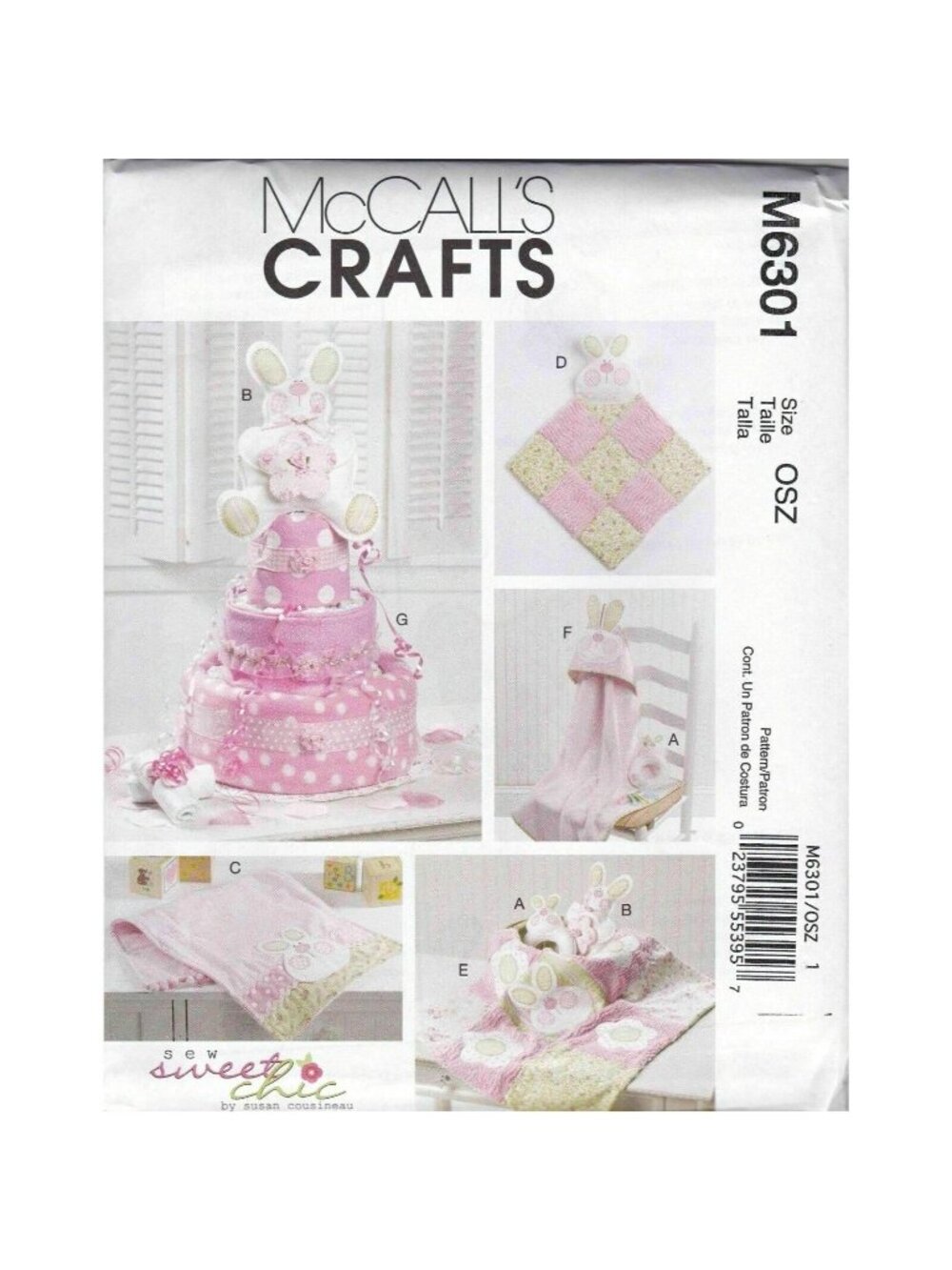 Sewing Pattern McCalls M6301 Baby Toy Decor Burp Cloth Blanket Hooded Towel Gift